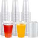 Lilymicky 200 Sets 10 oz Clear Plastic Cups With Flat Lids, 10 Ounce Disposable Drinking Cups for Smoothie, Slurpee, or Any Cold Drinks