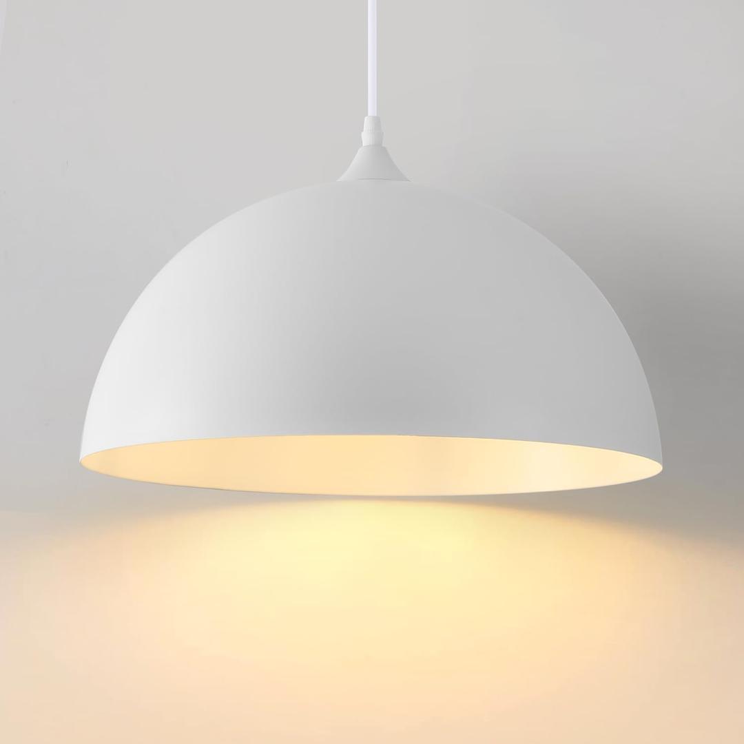 White Dome Pendant Lights Kitchen Island, 16 Inch Large White Dome Pendant Light, Modern Farmhouse Pendant Light for Kitchen Island, Dining Room, Cafe, Bar, 1 Pack