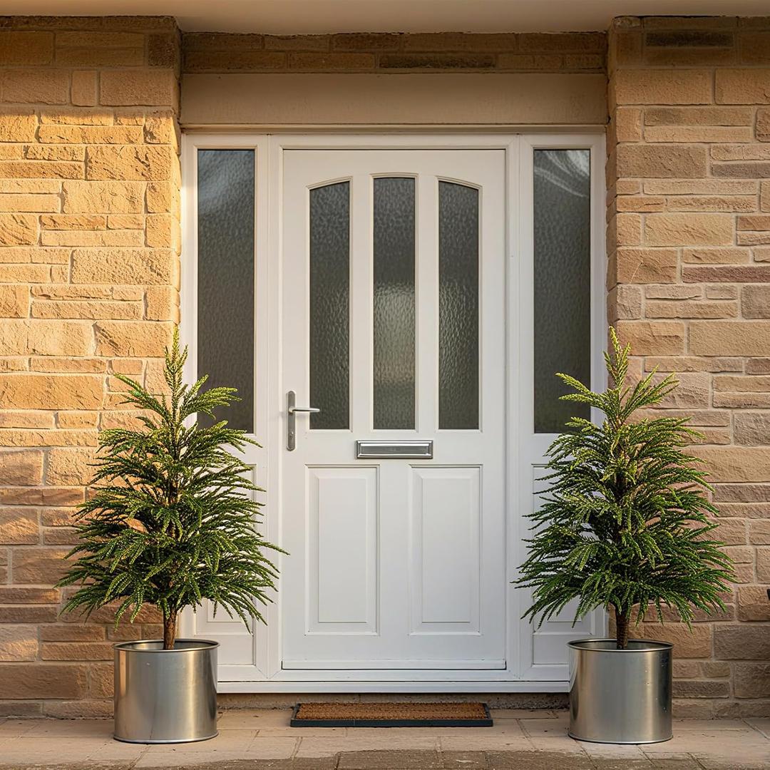 Yunlly 2 Pcs 3FT Artificial Norfolk Pine Trees, Fake Cypress Christmas Tree Urn Filler for Front Porch, Artificial Topiary Shrubs Faux Plants Greenery for Christmas Outdoor Indoor Decor