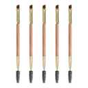 Duo Eyebrow and Eyelash Brush Set - Spoolie and Angled Brow Brush for Eye Makeup (5pcs, Yellow)