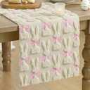 Artoid Mode Beige Soft Plush Faux Fur Jacquard Bunny Bow Easter Table Runner, Spring Holiday Kitchen Dining Table Decoration for Home Party Decor 13x108 Inch