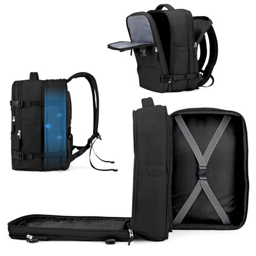 coowoz Large Travel Backpack For Women Men, Carry On Backpack,Hiking Backpack Waterproof Outdoor Sports Rucksack Casual Daypack Expandable Heavy Duty Extra large Backpack Black Expansion