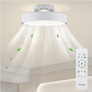 Ceiling Fans with Lights and Remote, Flush Mount Modern Bladeless Ceiling Fan with Light, 6 Speeds, Stepless dimming and CCT 3000K-6000K LED Lights for Bedroom, Study Room (White, 20.1″)