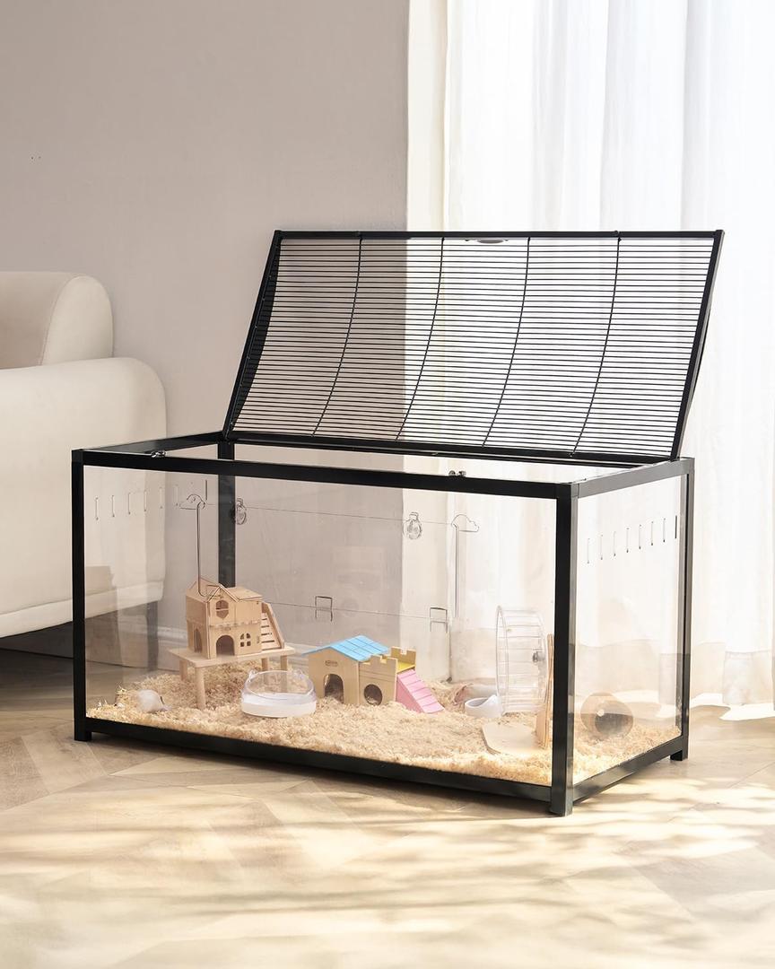 VEVOR Hamster Cage, 360 Viewing Transparent Hamster Habitats, Small Animal Cage (37.8"L x 18.5"W x 21.7"H)