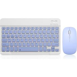 Bluetooth Keyboard and Mouse Combo Rechargeable Portable Wireless Keyboard Mouse Set for Apple iPad iPhone iOS 13 and Above Samsung Tablet Phone Smartphone Android Windows (10 inch Purple)