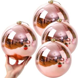 Zubebe 4 Pcs Extra Large Christmas Ball Ornaments 8'' (200 Mm) Giant Oversized Plastic Xmas Ball Big Hanging Christmas Tree Ornaments for Holiday Party Outdoor Decor(Shiny Rose Gold)