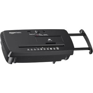 Amazon Basics 8-Sheet Strip Cut Paper, CD, and Credit Card Shredder with Auto-Off Compact, Portable Design, No Basket, Extendable Arm, Black