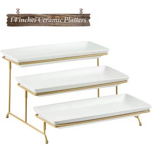 YHOSSEUN 3 Tier Serving Tray for Party, Tiered Serving Platters and Trays, 14 Inch Tiered Tray Stand, Dessert Stand, Serving Stand, Dessert Table Display Set with Collapsible Sturdier Metal Rack
