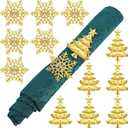 12 Patelai Christmas Napkin Rings Snowflake Napkin Rings Xmas Tree Napkin Ring Holder Buckle Rhinestone Metal Napkin Ring Holder Christmas Napkin Rings for Xmas Wedding Dinner Table Decor (Gold)