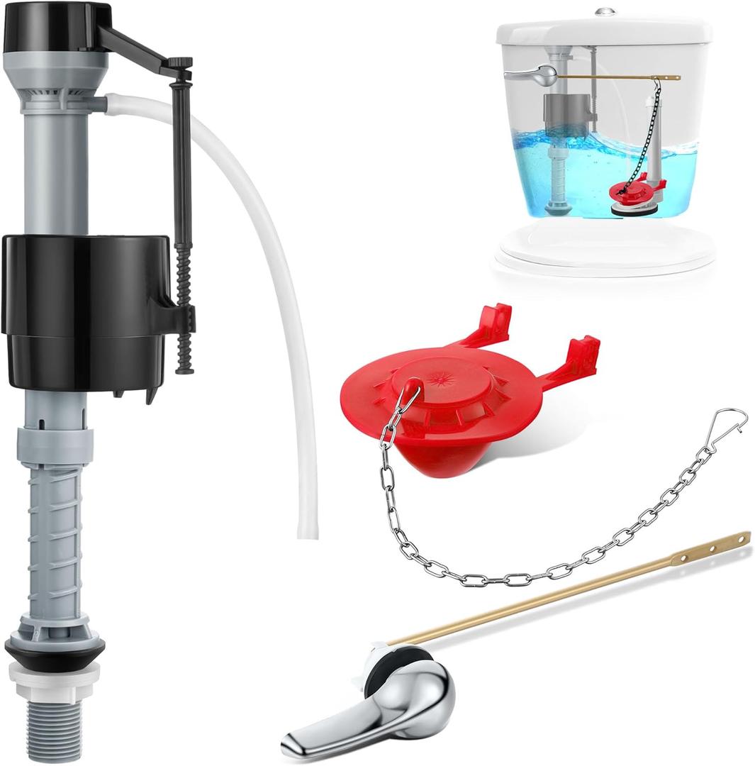 Saillong Universal Toilet Flusher Replacement Kit, Include Fill Valve, 2 Inch Rubber Flapper with Chain, Front Mount Handle Lever, Adjustable Water Level Toilet Tank Replacement Kit(Red)
