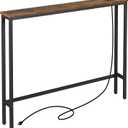 ELYKEN 5.9" Narrow Console Sofa Table with Power Outlets and USB Port, 5.9" Dx39.4 Wx31.1 H Long Behind Couch Table with Metal Frame and 6.5 Extension Cord, Rustic Brown