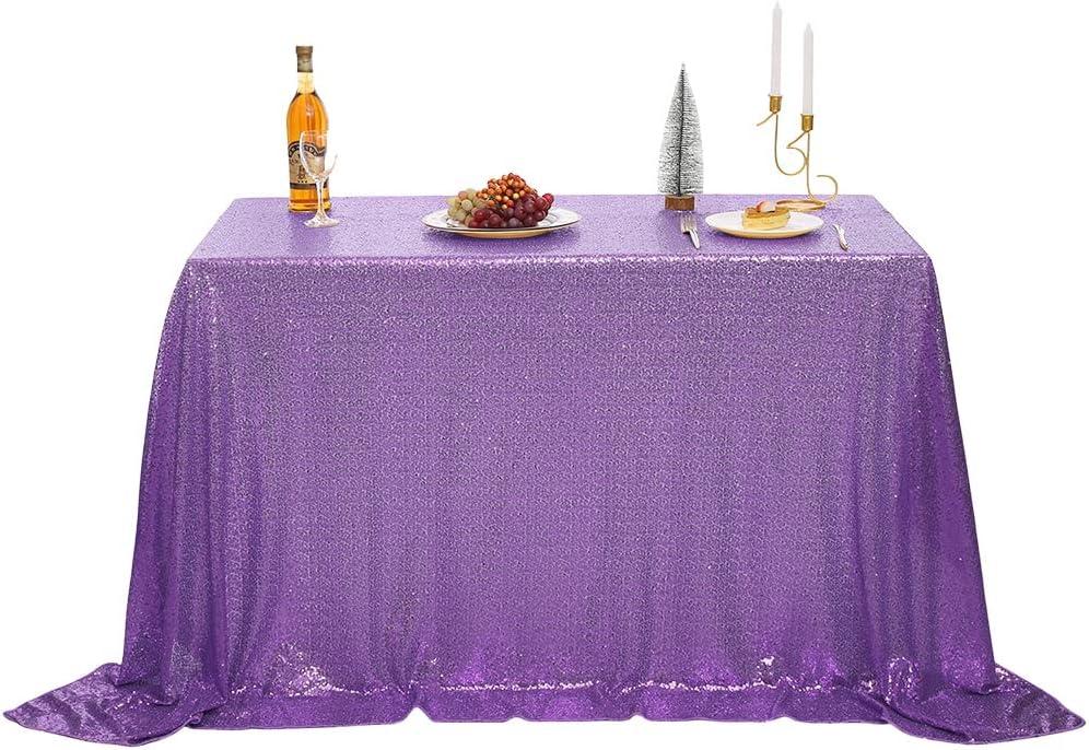 nanbowang Sequin Tablecloth - Light Purple Table Cloths for Parties Rectangular Table Cover Overlay Sequin Fabric Table Linens Birthday/Baby Shower/Tea Party Decor (50" x 50" (Square))