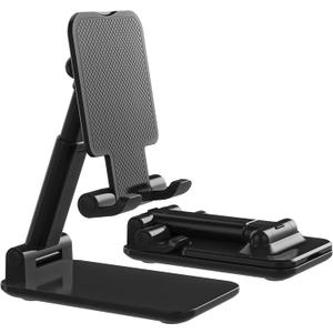 Phone Holder for Desk, MT-6 Cell Phone Stand for Desk Universal Cellphone Stand Holder Foldable & Height Adjustable Compatible Under 8 Device, with Silicone Mat, Black