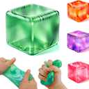 3 x Ice Cube Squishy Toys, Sensory Fidget Toy for Adults Kids | Squeeze Squishies Cube Stress Balls for Anxiety Class Prizes Party Favors Gifts Stocking Stuffers-Green