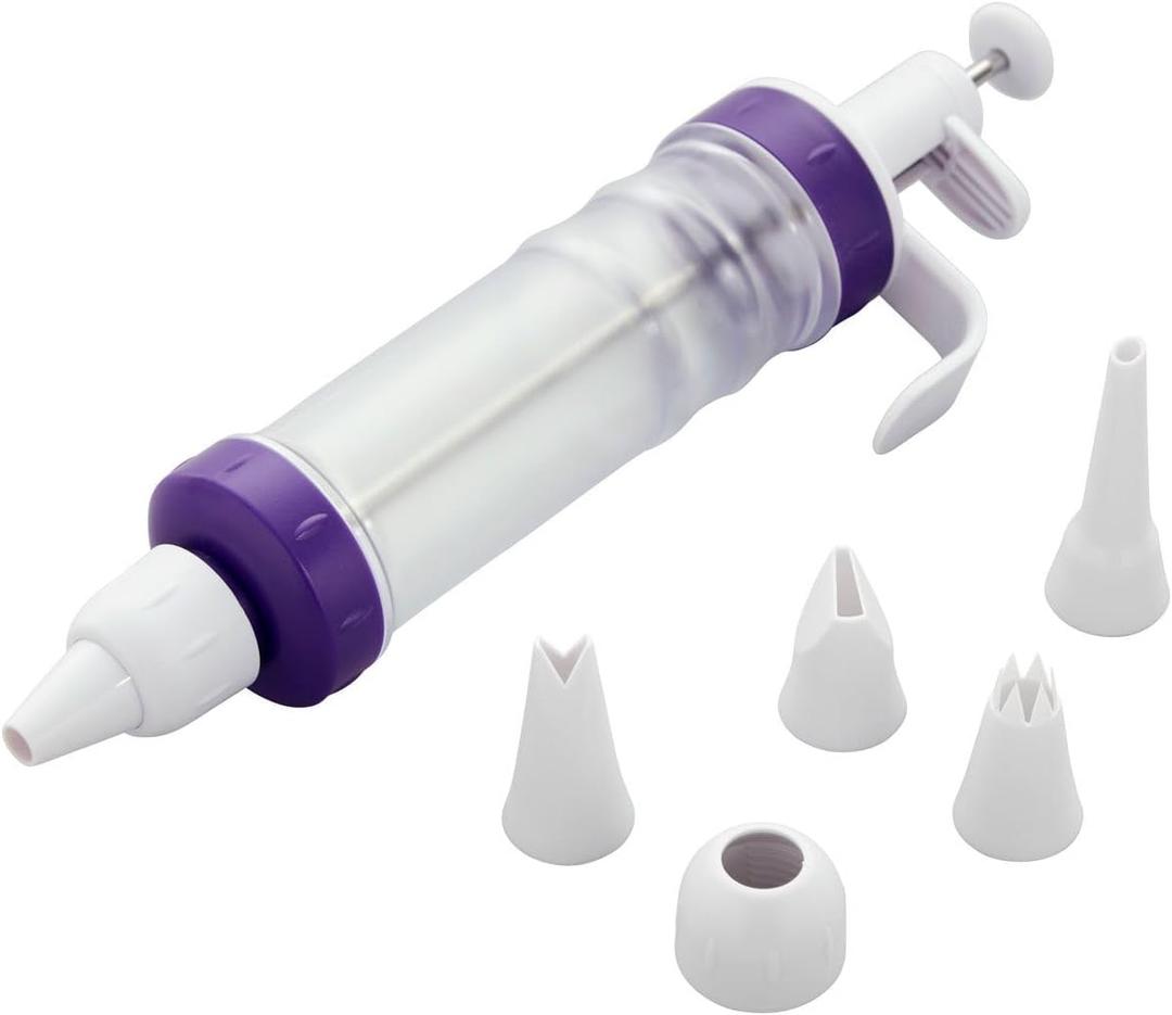 Wilton Dessert Decorator - The Kit Includes a Plunger-Style Tool, 2 Couplers, 1 Fill Tip, 4 Decorating Tips, Plastic, White & Purple