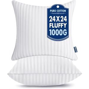 MIULEE 24x24 Pillow Inserts,Set of 2 Firm and Fluffy Decorative Pillows | for Couch Sofa Bed, Down Alternative with 100% Cotton Cover