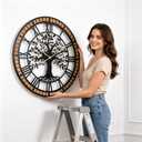 24 Inch Tree of Life Wall Clock, Silent Farmhouse Wood and Metal Decor, Large