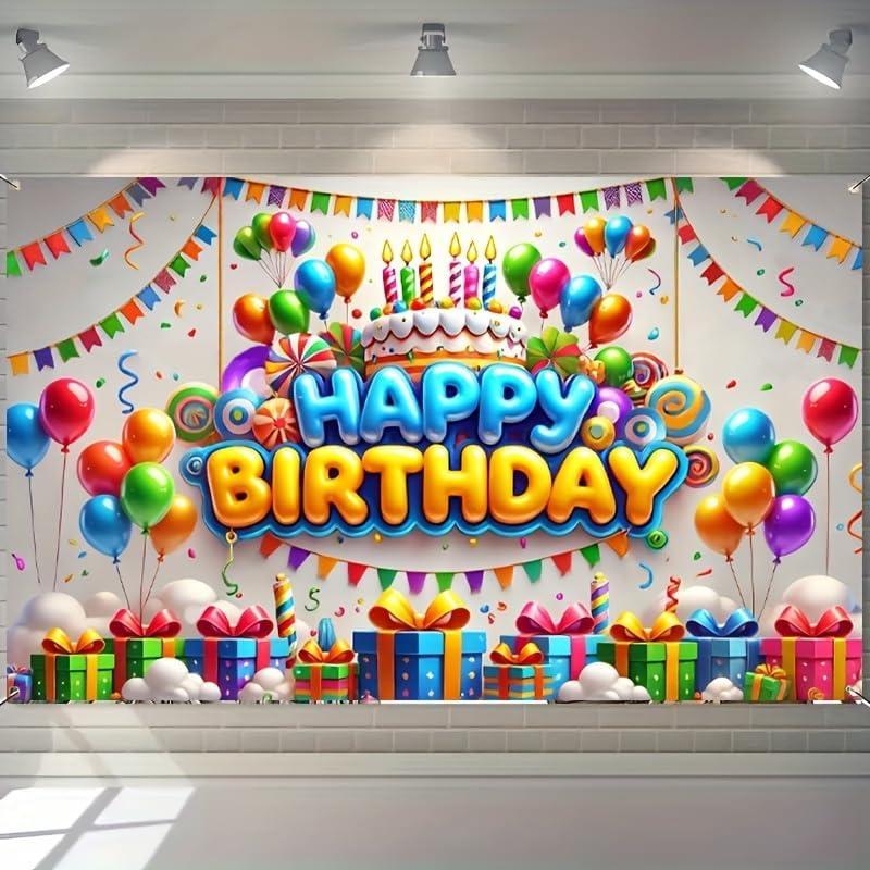 Happy Birthday Banner Colorful Balloon Banners Decoration Backdrop Kids Theme Banners Backgroun Happy Birthday Wall Banner Sign for Party Supplies Outdoor Holiday Decor 71x43 Inch