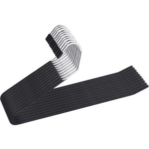 JS Hanger Non Slip Pants Hangers 10 Pack Open Ended Easy Slid Slacks Hangers, Durable Anti-Rust Space Saving Metal Jeans Hangers, Chrome and Black Friction