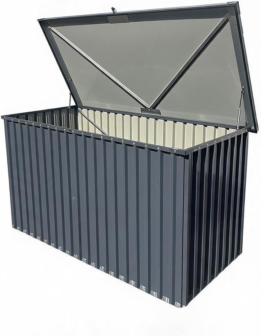 Garvee Outdoor Storage Box, 115 Gallon Waterproof Metal Storage Box, Outdoor Deck Boxes, UV Resistant Patio Storage Box with Lockable Lid for Patio Furniture Cushions, Pillows, Garden Tools, Blank