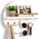Key Holder for Wall Decorative with Shelf and Hooks, Mail Organizer Wall Mount with Sunglasses Holder, Circular Design Entryway Key Rack Hanger, Rustic Home Decor Boho Wall Decor (White)