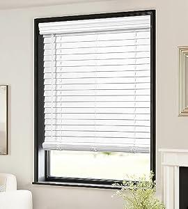 LazBlinds 2-inch Cordless Faux Wood Blinds with Royal Valance, Room Darkening Horizontal Window Blinds, Inside Mount Blinds for Windows - Fit for Window 31'' W x 48'' H - White