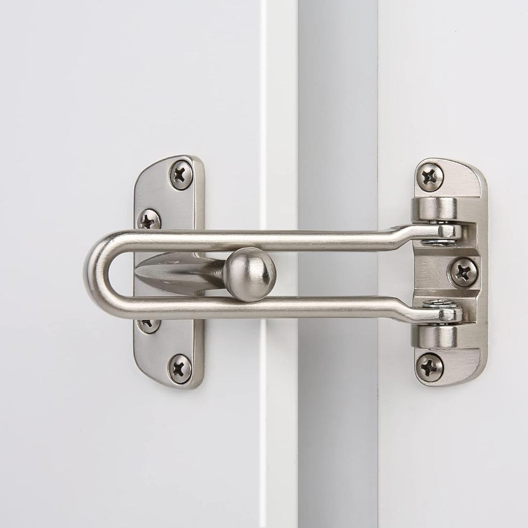 HASWARE Home Security Door Lock Swing Bar,Black Alloy Anti-Theft Door Guard Latch for Front and Inside Door, Safety Childproof Reinforcement Door Stopper (Silver)