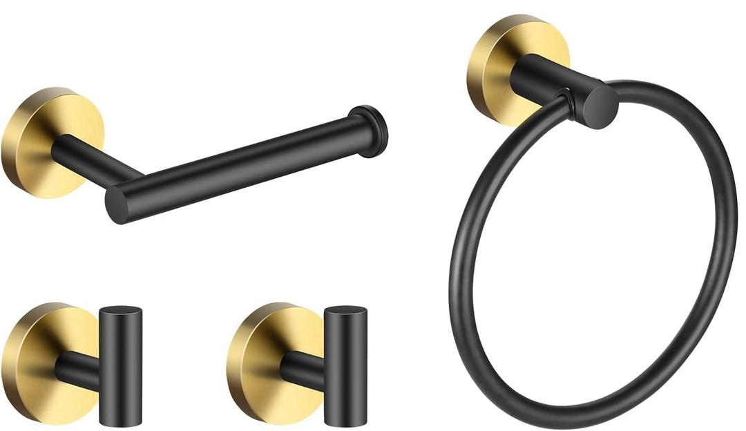 Bathroom Hardware Set Black and GoldTowel Bar Set Including  (Black Gold-4 Pcs)