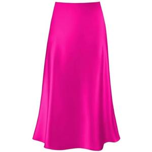 Women's Satin High Waist Hidden Elasticized Waistband Flared Casual A Line Midi Skirt, L