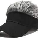 Novelty Hair Visor Sun Cap Wig Peaked Baseball Hat with Spiked Hairs (One Size, Black Grey)