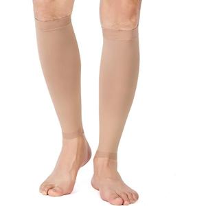 TOFLY Calf Compression Sleeve for Men & Women, 1 Pair, Footless Compression Socks 20-30mmHg for Leg Support, Shin Splint, Pain Relief, Swelling, Varicose Veins, Maternity, Nursing, Travel, Beige M