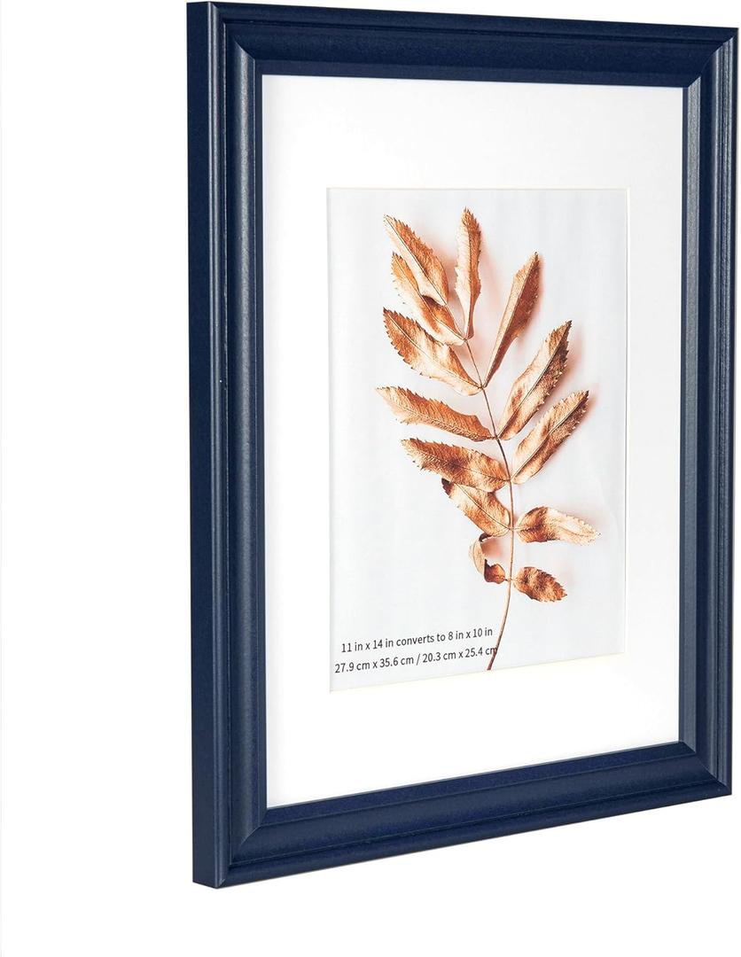Navy Blue 11x14 Picture Frame, Display Pictures 8x10 with Mat or 11x14 Without Mat, Wall Hanging Photo Frame, 1 Pack