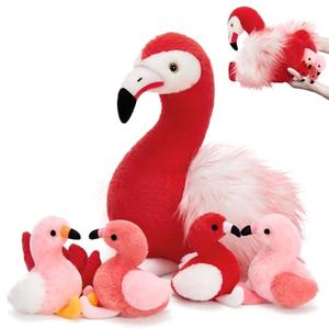 MorisMos Plush Flamingo Stuffed Animal with Baby Bird Toys Inside Belly,20" Mommy Stuffed Flamingo Toy for Girl Boy Kid,Red Bird with Babies Gift for Birthday Party Decoration Baby Shower Christmas