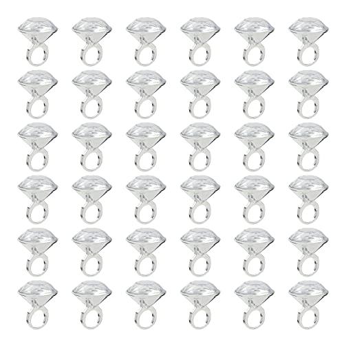 BLUE PANDA 26Pack Plastic Diamond Rings for Bridal Shower Game, Bulk Set for Bachelorette Party Favors (1 x 1.5 In) - Bachelorette Party Accessories - Fake Diamond Ring