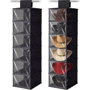 Briwooody 2 Pack XL Cowboy Hat Rack for Closet, 6 Shelf Hanging Hat Organizer for Wide Brim Caps, Dustproof Storage with Cover, Space Saving Closet Organizer for Cowboy Fedora Western Caps