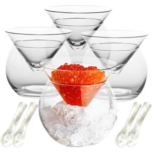 8 PCS Glass Caviar Serving Set with Shell Caviar Spoons Chiller Server with Ice Holder for Shrimp Ice Cream Martinis and Cocktails Dishwasher Safe Caviar Serving Dish