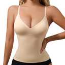 USEASY Built in bra Tank Tops for Women U neck shapewear built-in bra Tank Womens Shapewear with bra Compression Beige M