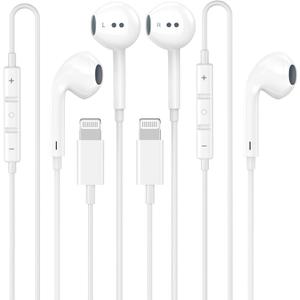 2 Pack Wired Headphones for iPhone Earbuds Built-in Microphone & Volume Control Nosie Reduction Headsets Compatible with iPhone 14/13/12/11/XR/XS/X/8/7/SE/Pro/Pro Max/Support All iOS System (LB)