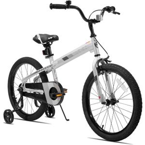 JOYSTAR Whizz 20" Kids Bike for Toddler & Kids | BMX Style Kids Bike with Training Wheels, Bell Dual Brake Kids' Bicycle (20 Inch with Training Wheels & Kickstand, Silver)