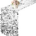 12 x 108 Inch Silver Sequin Table Runner Glitter Rectangle Big Sequin Table Runner for Wedding Party Birthday Christmas Halloween Decoration (1 Pack)
