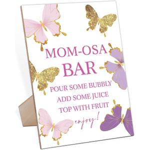 QOFO Decorative Signage Butterfly Baby Shower Sign- Wooden Game Sign with Stand, Multicolor, 8x11 inches, Modern, Party Favor