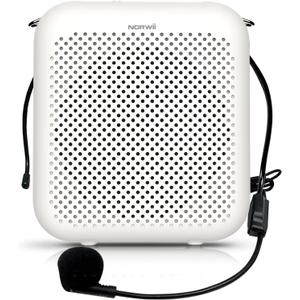 NORWII Portable Voice Amplifier Mini Rechargeable with Wired Microphone Headset & Waistband, 4000mAh Personal Voice Amplifier for Teachers, Presentation, Tour Guides, Meeting, Coaches (White)