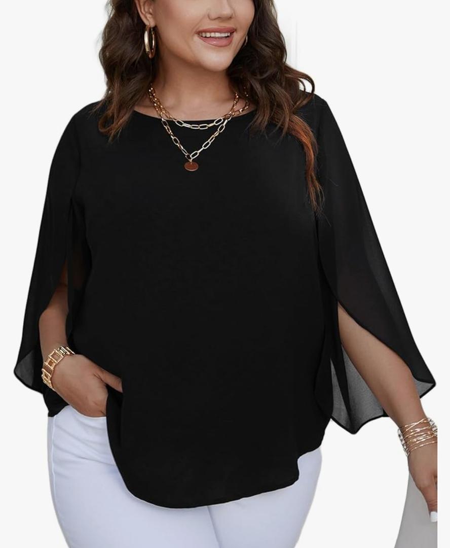SCOMCHIC Plus Size Blouses for Women Summer Chiffon 3/4 Sleeve Tunic Tops Dressy Scoop Neck Casual Loose Flowy Shirts 5XL