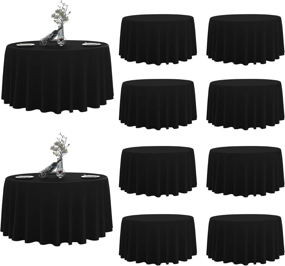 Round Tablecloth,10 Pack 120inch Stain and Wrinkle Resistant Polyester Table Cloth,Decorative Fabric Table Cover for Kitchen,Dinning,Party,Wedding Round(Black)