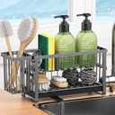 Sponge Holder for Kitchen Sink, 2 Tier Sink Caddy Organizer Countertop with Dish Brush Holder and 360 Drain Tray, Rustproof Stainless Steel Dish Soap Storage Rack Set for Accessories Grey (Gray)