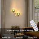 Battery Operated Wall Sconce, 2-Lights Vinatge Brass Wall Lighting with Green Tluip Shade Rechargeable Bulb with Remote for Living Room, Bedroom (1 pack)