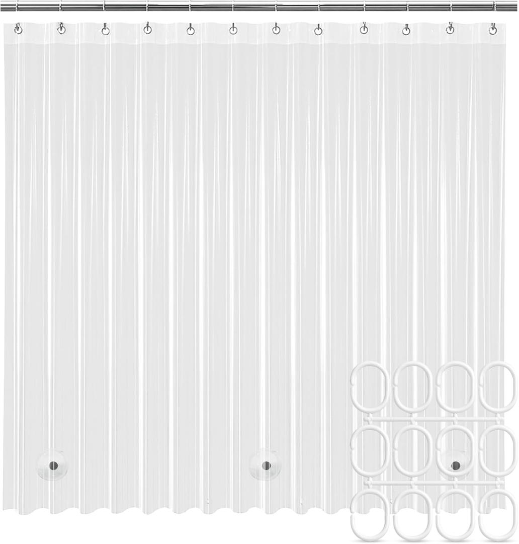 Clear Shower Curtain Liner, Premium PEVA, 72"x72", 100% Waterproof with Rustproof Grommets, Weighted, Quick Dry, Modern Style, 12 Hooks Included, Lightweight Standard Size,Odorless Plastic, Luxury