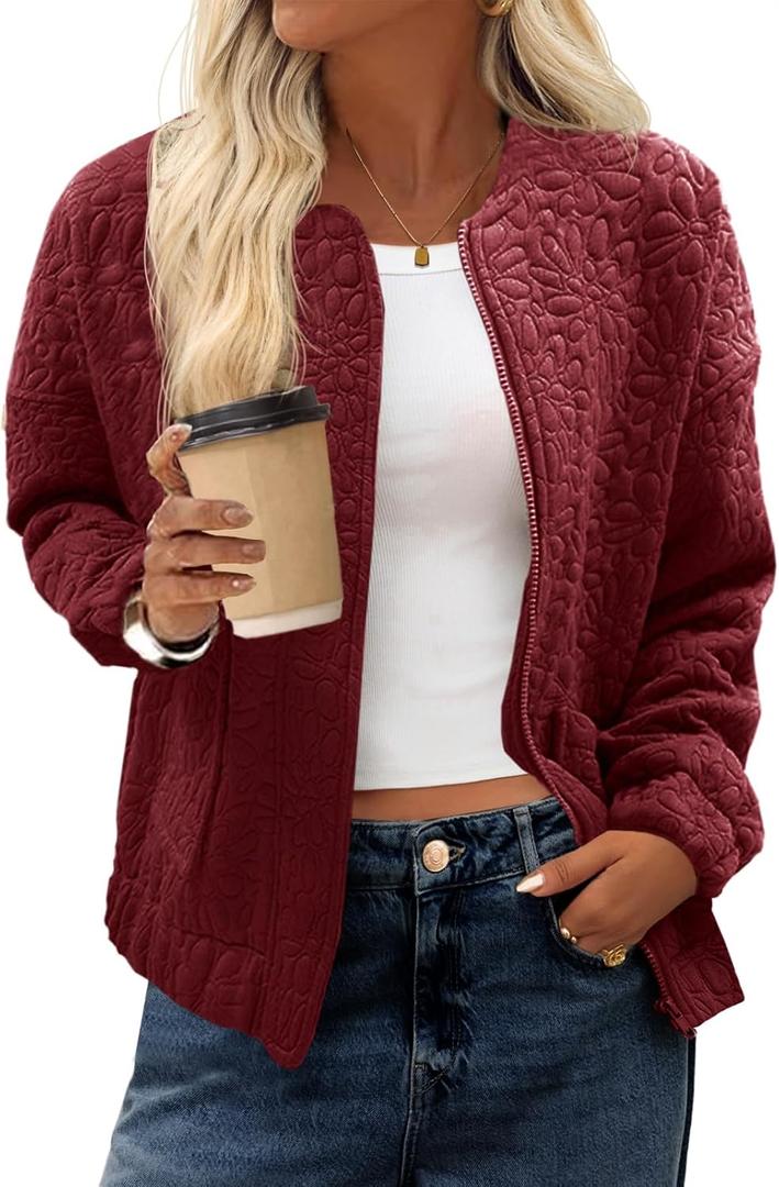 Tankaneo Womens Bomber Jackets Lightweight Zip Up Fashion Cute Jacquard Coats Fall Varsity jacket