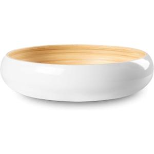 LEXA 12" Handmade White Bamboo Wooden Fruit Bowl for Kitchen Counter - 130 oz Lightweight Large Bamboo Wood Salad Bowl