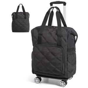 BAGSMART Rolling Duffle Bag with Wheels, 35L Carry on Travel Bag with Detachable Wheels, PVC Wet Pocket Duffel bag with Wheels, Black